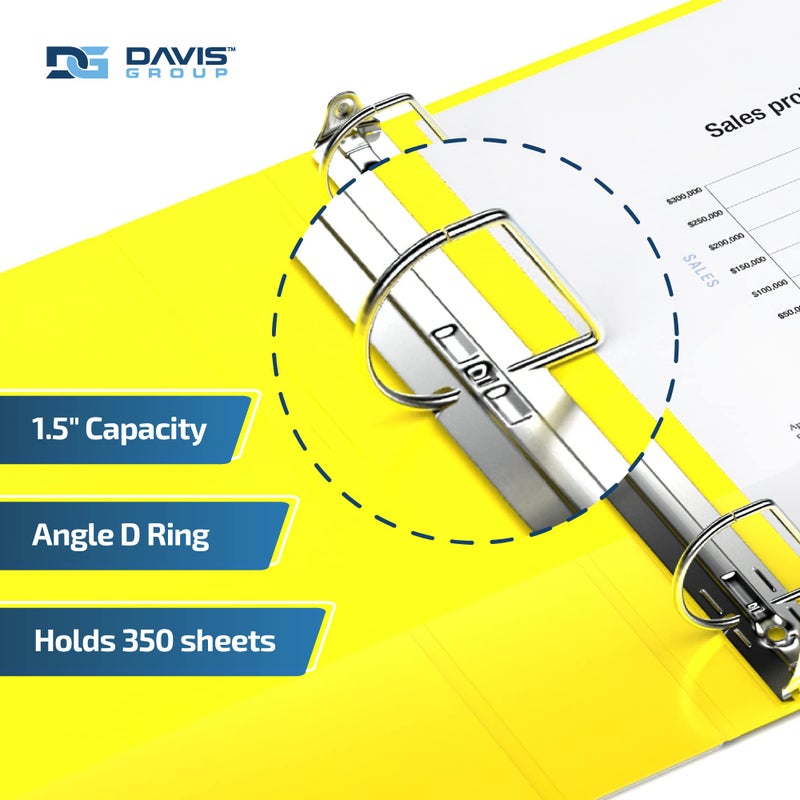 Davis Group Premium Economy 6-Pack 3-Ring Binders for School or Office, D-Ring Binders, 1.5 Inch, Yellow - Image 2